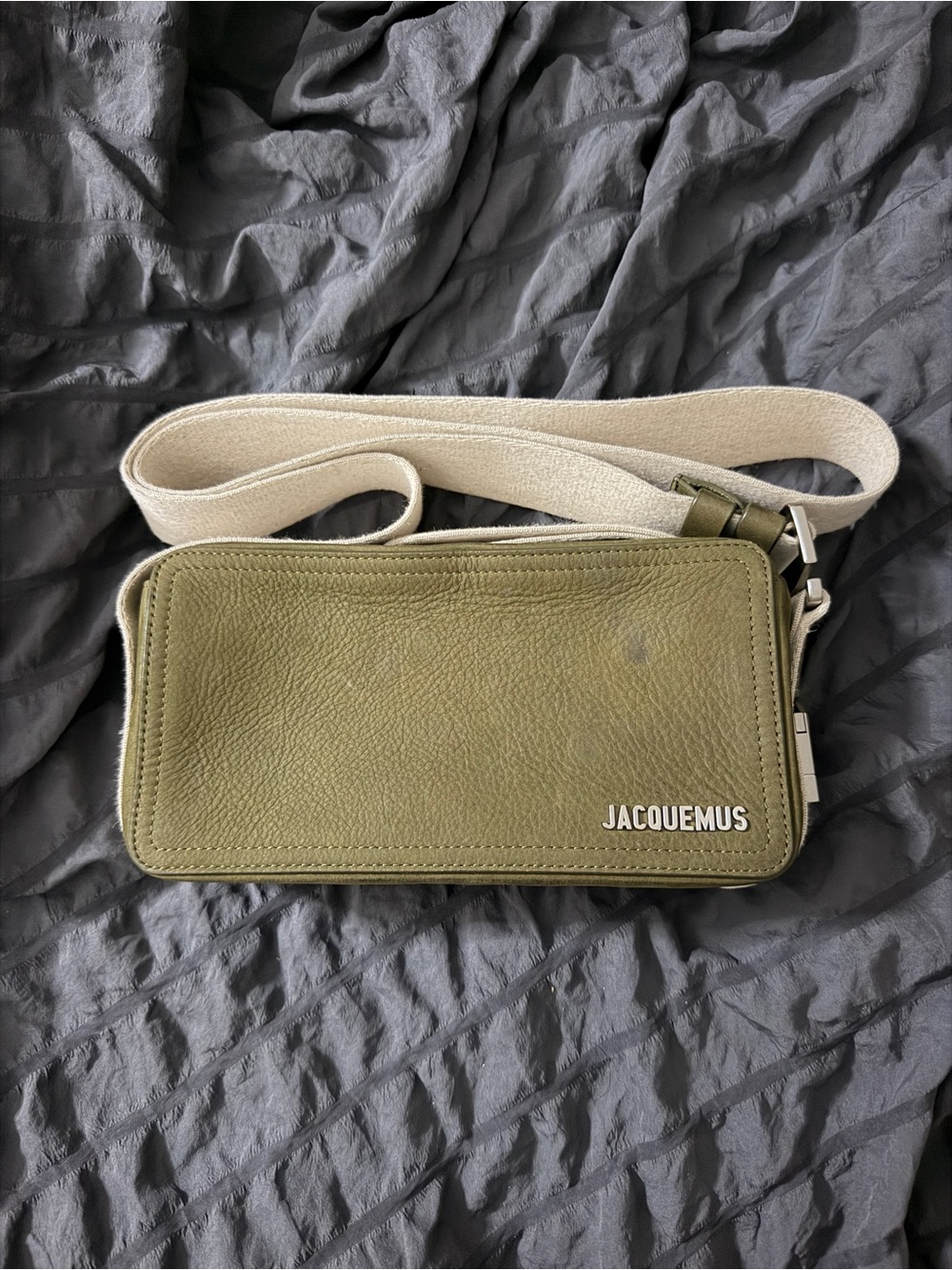 Jacquemus Le Cuerda Horizontal Utility Leather Crossbody Bag Dark Khaki